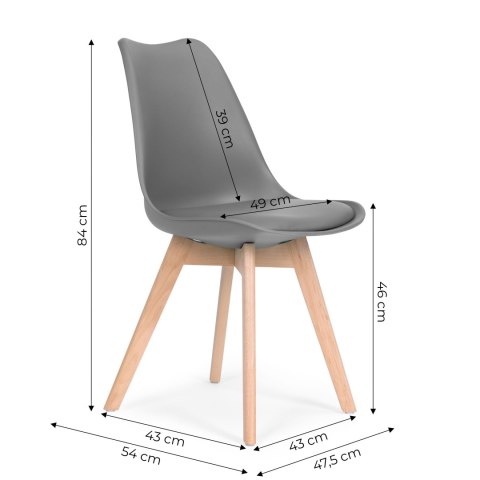 Zestaw 4 krzeseł krzesło do salonu jadalni z poduszką szare ModernHome