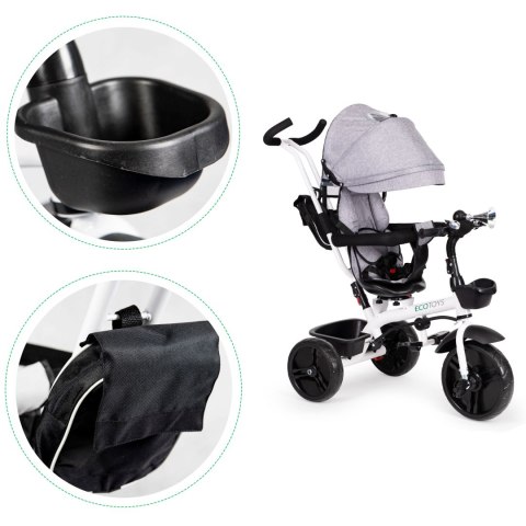 Rowerek trójkołowy obrotowy 360° Szary z daszkiem ECOTOYS