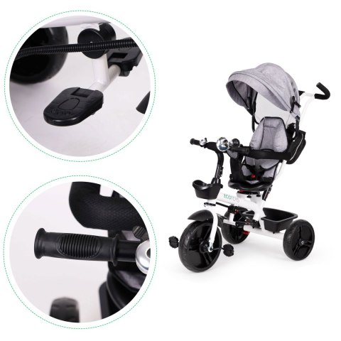 Rowerek trójkołowy obrotowy 360° Szary z daszkiem ECOTOYS