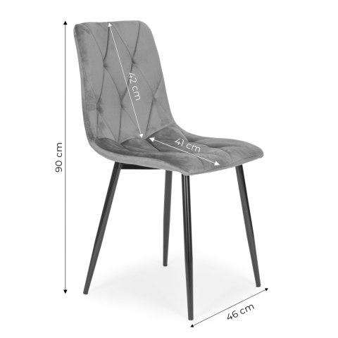Komplet 4 krzeseł krzesło pikowane welurowe do jadalni i salonu szare ModernHome