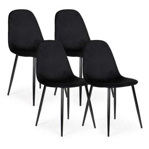 Komplet 4 krzeseł welurowych krzesło do jadalni i salonu czarne ModernHome