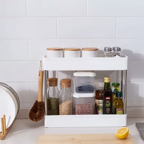 Plastikowy regał łazienkowy z 4 półkami kółka biały ModernHome