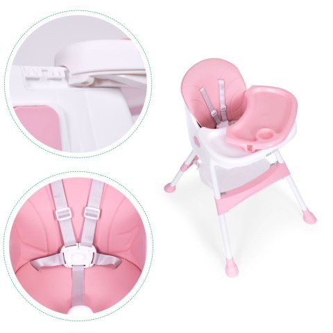 Fotelik krzesełko do karmienia dzieci tacka kosz 5-punktowe pasy różowy ECOTOYS