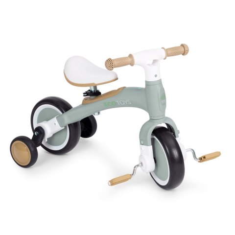 Rower rowerek biegowy z pedałami - treningowy kółka boczne 3w1 zielony ECOTOYS