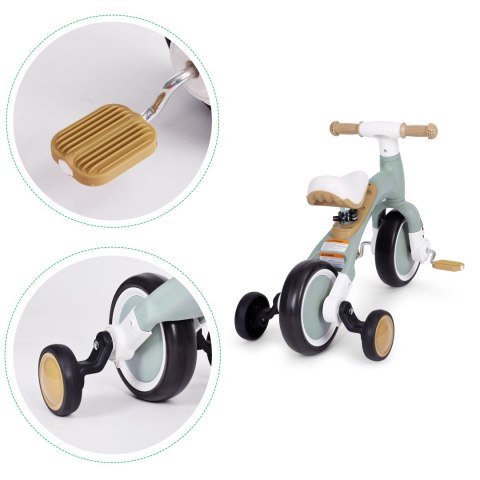 Rower rowerek biegowy z pedałami - treningowy kółka boczne 3w1 zielony ECOTOYS