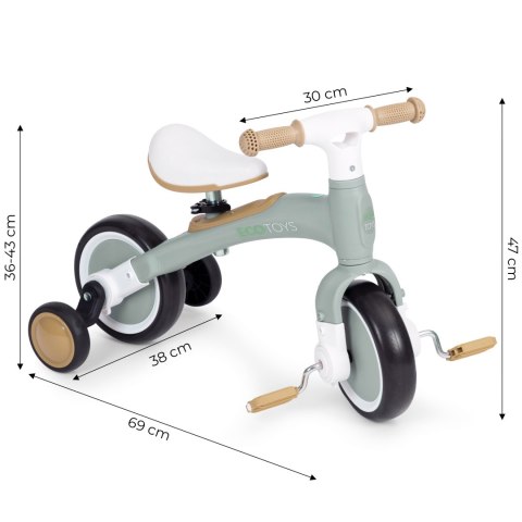Rower rowerek biegowy z pedałami - treningowy kółka boczne 3w1 zielony ECOTOYS