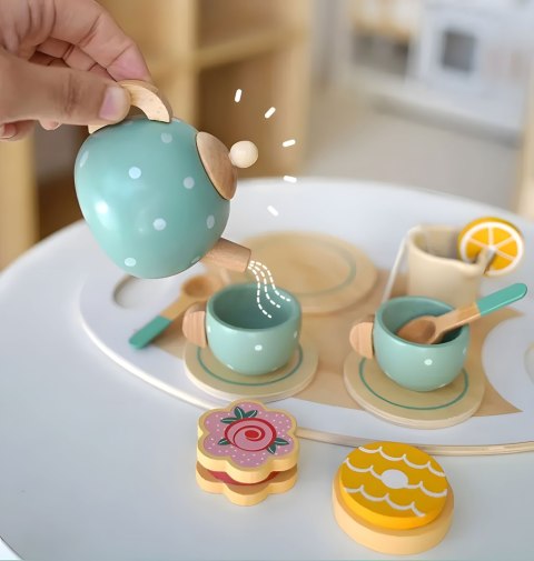 Serwis do herbaty kawy z ciastkami filiżanki dzbanek tacka patera ECOTOYS