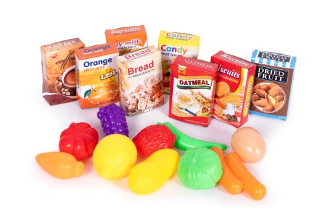 Wózek na zakupy sklepowy do supermarketu kuchni 18 akcesoriów różowy