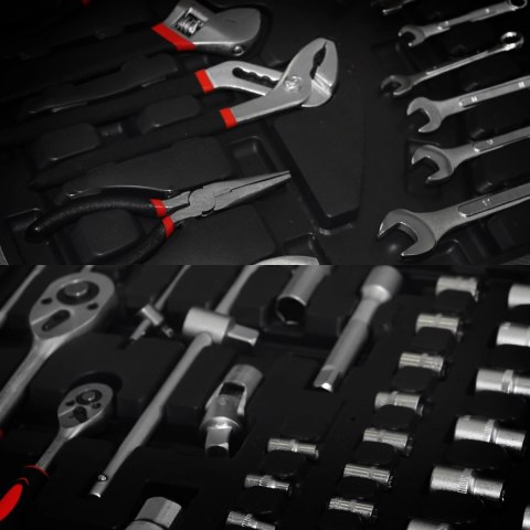 Duży zestaw narzędzi walizka narzędziowa na kółkach 189 elementów klucze wkrętaki bity