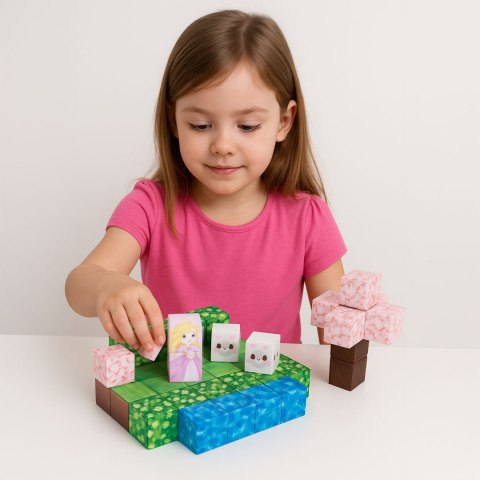 Klocki magnetyczne konstrukcyjne zestaw dla dzieci 96 elementów sześciany różowy zamek