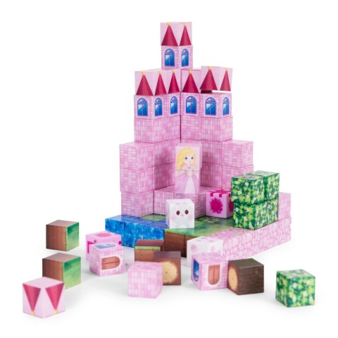 Klocki magnetyczne konstrukcyjne zestaw dla dzieci 96 elementów sześciany różowy zamek