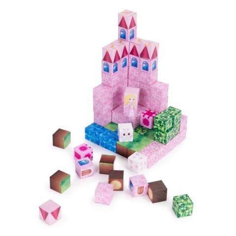 Klocki magnetyczne konstrukcyjne zestaw dla dzieci 96 elementów sześciany różowy zamek