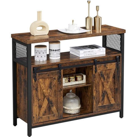 Komoda szafka do sypialni salonu przedpokoju przesuwne drzwiczki regulowane półki rustykalny brąz