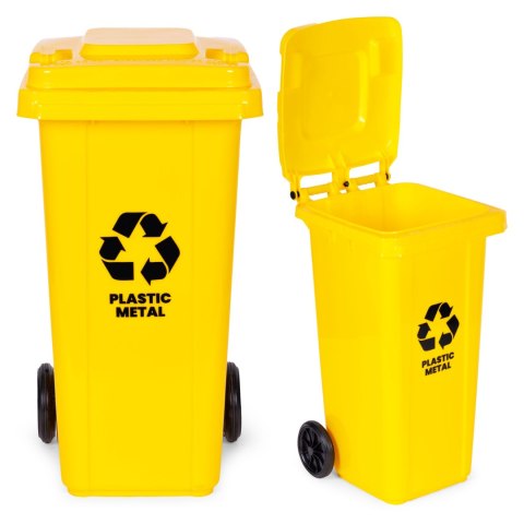 Kosz na smieci pojemnik 120L kubeł śmietnik żółty plastik gumowe koła