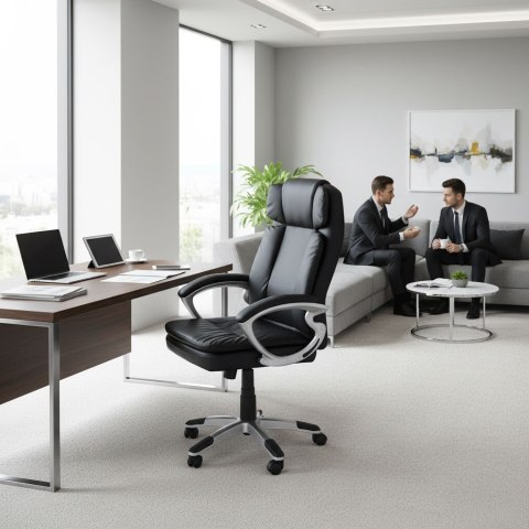 Fotel biurowy obrotowy podwójna tapicerka skóra PU regulacja wysokości czarny ModernHome