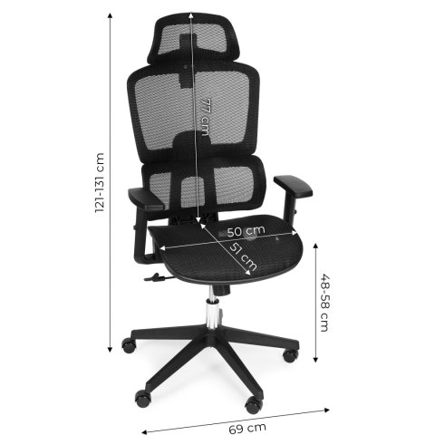 Fotel biurowy obrotowy wyprofilowane oparcie i zagłówek regulacja wysokości czarny ModernHome