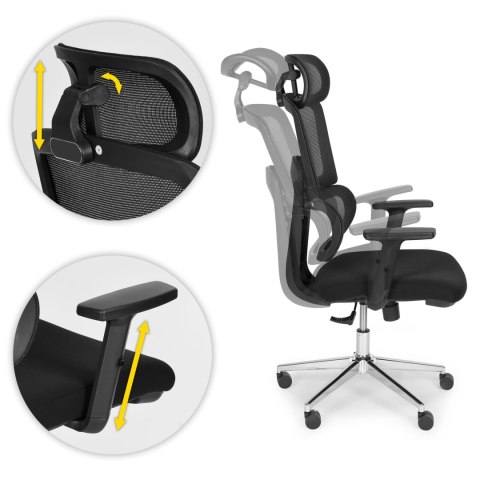 Fotel biurowy obrotowy wyprofilowane oparcie i zagłówek regulacja wysokości czarny ModernHome