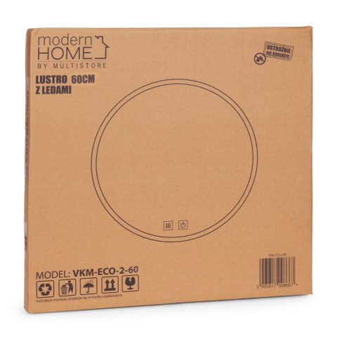 Lustro łazienkowe LED okrągłe ścienne 60 cm 3 barwy włącznik dotykowy regulacja jasności ModernHome