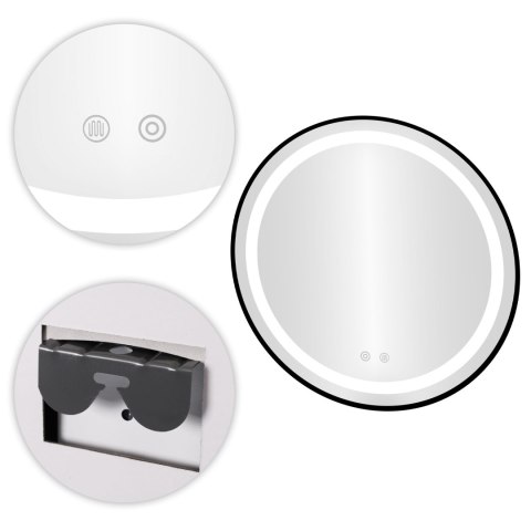 Lustro łazienkowe LED okrągłe ścienne 80 cm 3 barwy włącznik dotykowy regulacja jasności ModernHome