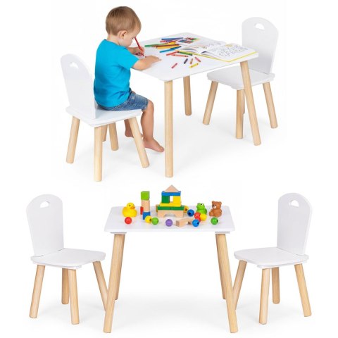 Zestaw mebli dla dzieci stolik + 2 krzesła białe ECOTOYS