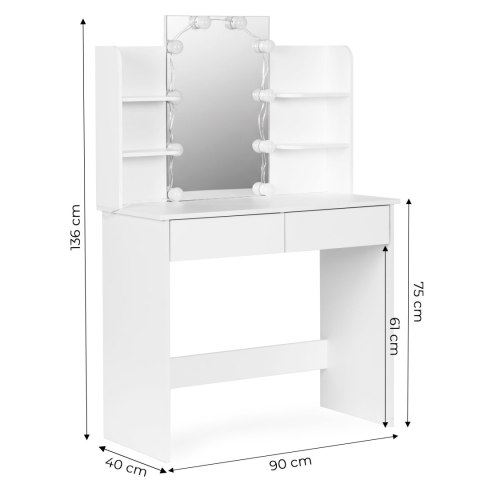 Duża toaletka kosmetyczna z lustrem i oświetleniem LED 3 barwy regulacja jasności ModernHome