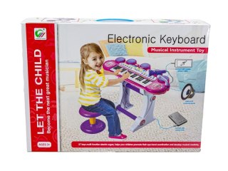 Różowe Organki Keyboard - Stolik, Krzesełko, Mikrofon