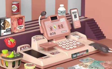 Edukacyjna Sklepowa Kasa Fiskalna - Mikrofon, Waga, Koszyk, Akcesoria