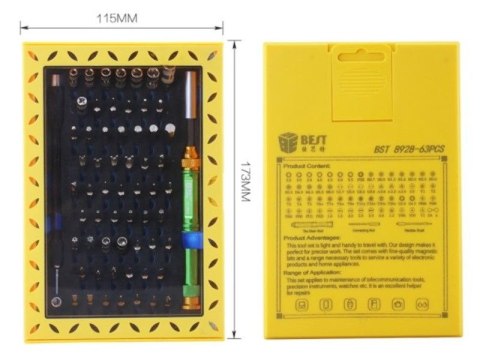 Zestaw Narzędzi Precyzyjnych, Śrubokręt, Wkrętak + Bity 63w1 Bst