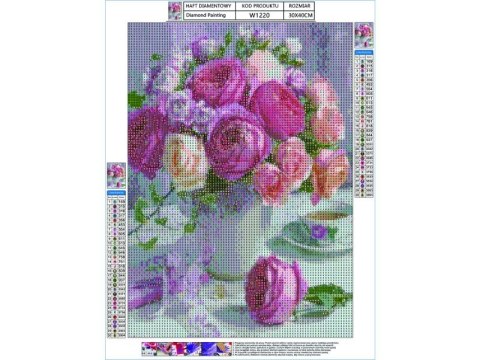 Haft Diamentowy, Obraz, Mozaika Diamentowa Diamond Painting, Bukiet Róż 30x40cm