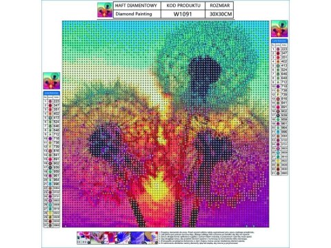 Haft Diamentowy, Obraz, Mozaika Diamentowa Diamond Painting, Dmuchawce 30x30cm