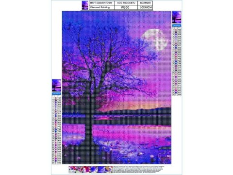 Haft Diamentowy, Obraz, Mozaika Diamentowa Diamond Painting, Drzewo - Fiolet 30x40cm