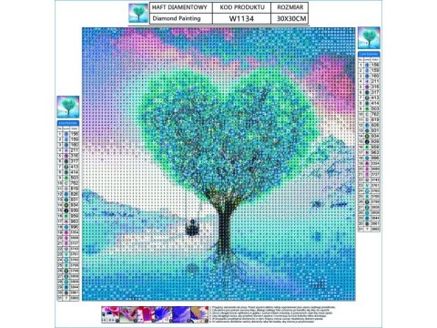 Haft Diamentowy, Obraz, Mozaika Diamentowa Diamond Painting, Drzewo - Serce 30x30cm