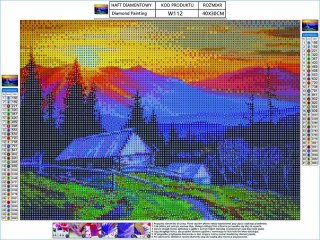 Haft Diamentowy, Obraz, Mozaika Diamentowa Diamond Painting, Góry - Zachód Słońca 40x30cm