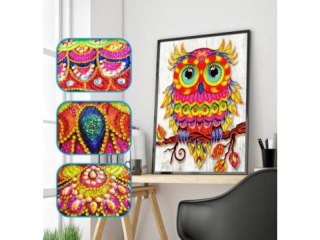 Haft Diamentowy, Obraz, Mozaika Diamentowa Diamond Painting, Kolorowa Sowa 30x40cm