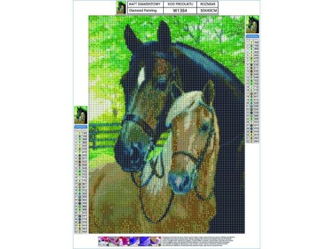 Haft Diamentowy, Obraz, Mozaika Diamentowa Diamond Painting, Konie 30x40cm