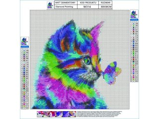 Haft Diamentowy, Obraz, Mozaika Diamentowa Diamond Painting, Kot Z Motylkiem 30x30cm
