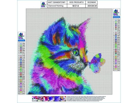 Haft Diamentowy, Obraz, Mozaika Diamentowa Diamond Painting, Kot Z Motylkiem 30x30cm
