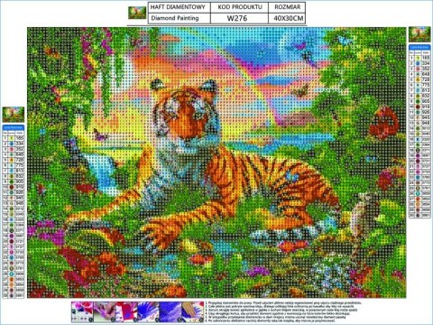 Haft Diamentowy, Obraz, Mozaika Diamentowa Diamond Painting, Tygrys 40x30cm