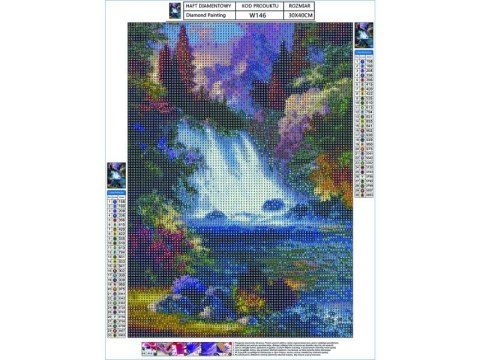 Haft Diamentowy, Obraz, Mozaika Diamentowa Diamond Painting, Wodospad 30x40cm