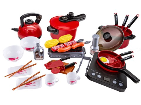 Czerwony Zestaw Kuchenny Do Gotowania, Garnek, Czajnik, Patelnia, Akcesoria