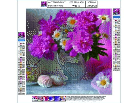 Haft Diamentowy, Obraz, Mozaika Diamentowa Diamond Painting, Bukiet Kwiatów 30x30cm