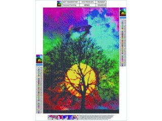 Haft Diamentowy, Obraz, Mozaika Diamentowa Diamond Painting, Drzewo - Niebo Nocą 30x40cm