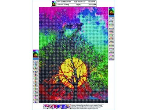 Haft Diamentowy, Obraz, Mozaika Diamentowa Diamond Painting, Drzewo - Niebo Nocą 30x40cm