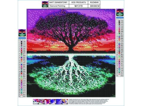 Haft Diamentowy, Obraz, Mozaika Diamentowa Diamond Painting, Drzewo - Odbicie Lustrzane 30x30cm
