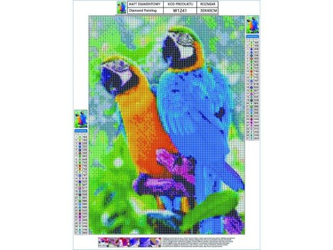 Haft Diamentowy, Obraz, Mozaika Diamentowa Diamond Painting, Dwie Papugi 30x40cm