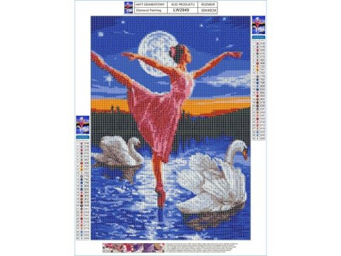 Haft Diamentowy, Obraz, Mozaika Diamentowa Diamond Painting, Jezioro Łabędzie Baletnica 30x40cm