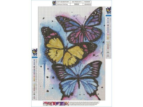 Haft Diamentowy, Obraz, Mozaika Diamentowa Diamond Painting, Kolorowe Motyle 30x40cm