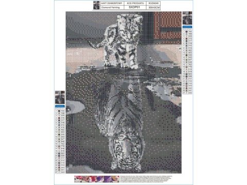 Haft Diamentowy, Obraz, Mozaika Diamentowa Diamond Painting, Odbicie Lustrzane - Kotek Tygrys 30x40cm