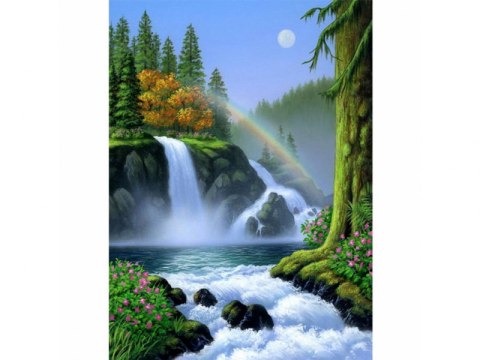 Haft Diamentowy, Obraz, Mozaika Diamentowa Diamond Painting, Wodospad Z Tęczą 30x40cm