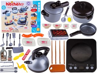 Srebrny Zestaw Kuchenny Do Gotowania, Garnek, Czajnik, Patelnia, Akcesoria